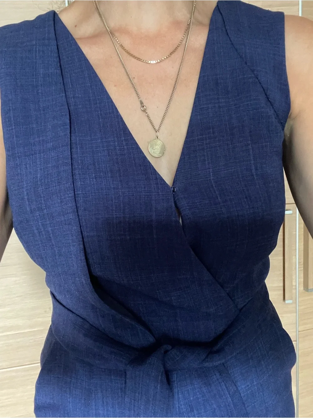 Adelyn Rae Navy Sleeveless Wrap Jumpsuit with Tie Waist - Picture 2 of 11